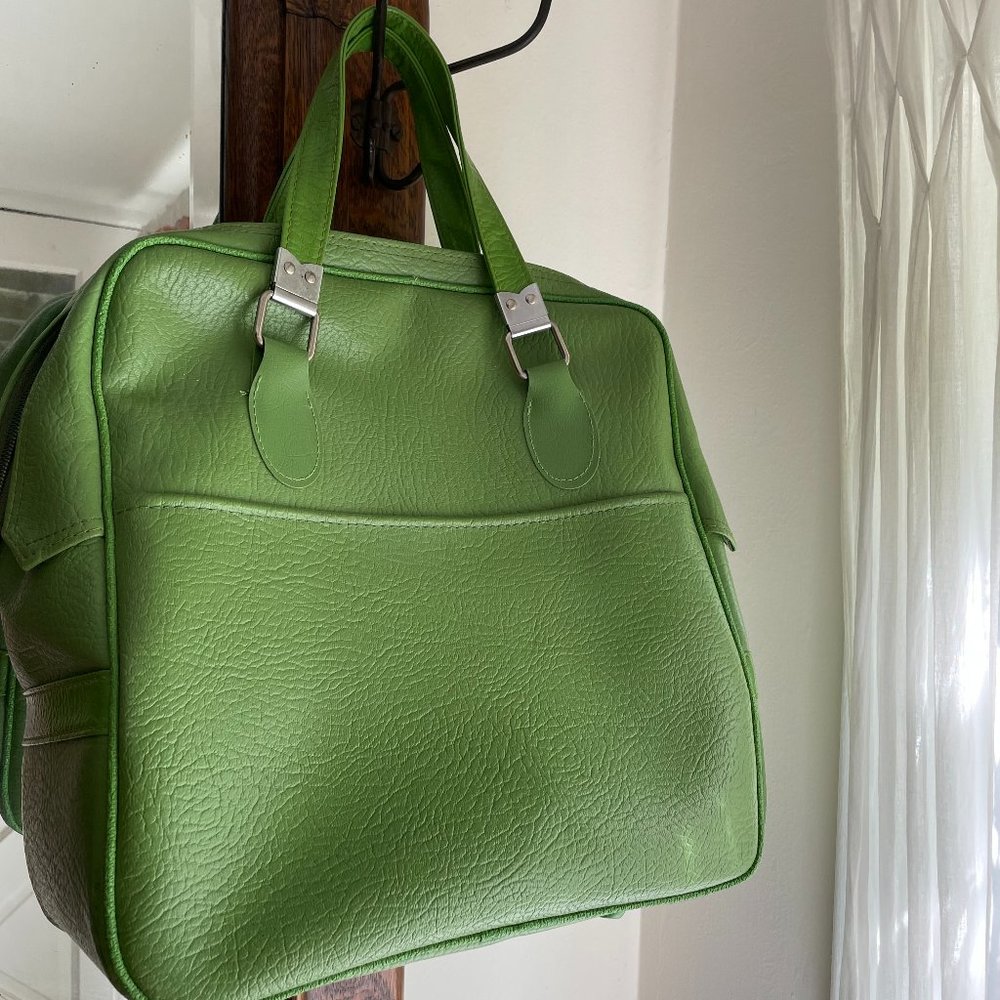VINTAGE 1960s SEARS Avocado Green Carry On Tote Bag